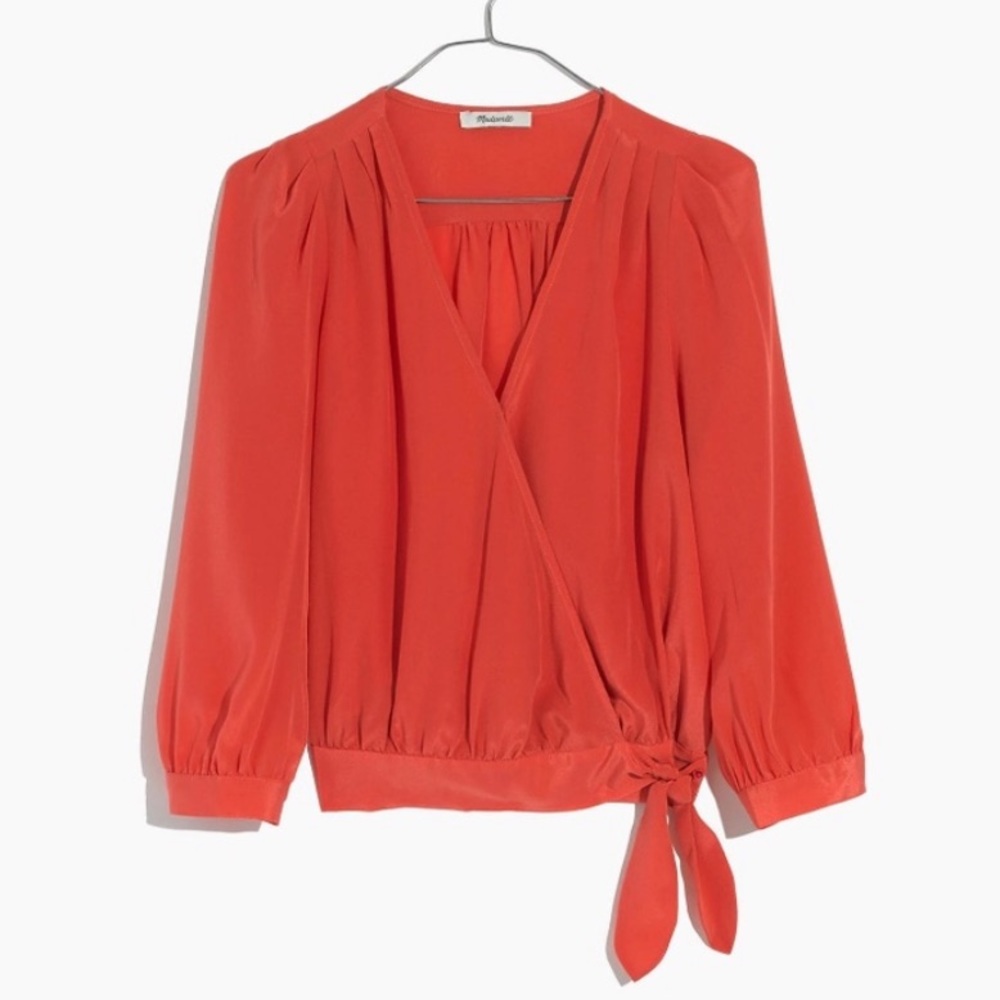 NWT Madewell Silk Wrap Top in New Copper